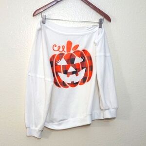 SLIGHTLY USED OFF THE SHOULDER WITH WHITE STRAP PUMPKIN GRAPHIC SWEATSHIRT